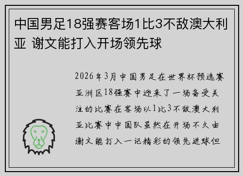 中国男足18强赛客场1比3不敌澳大利亚 谢文能打入开场领先球